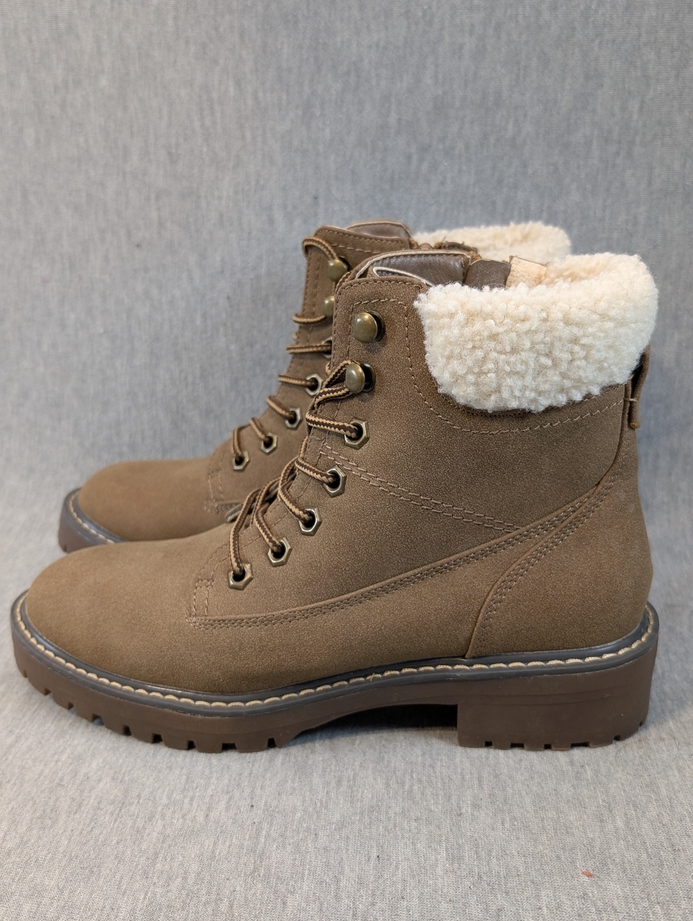 DLG Lined Ankle Boots Women's 8 Brown Cream Sherpa